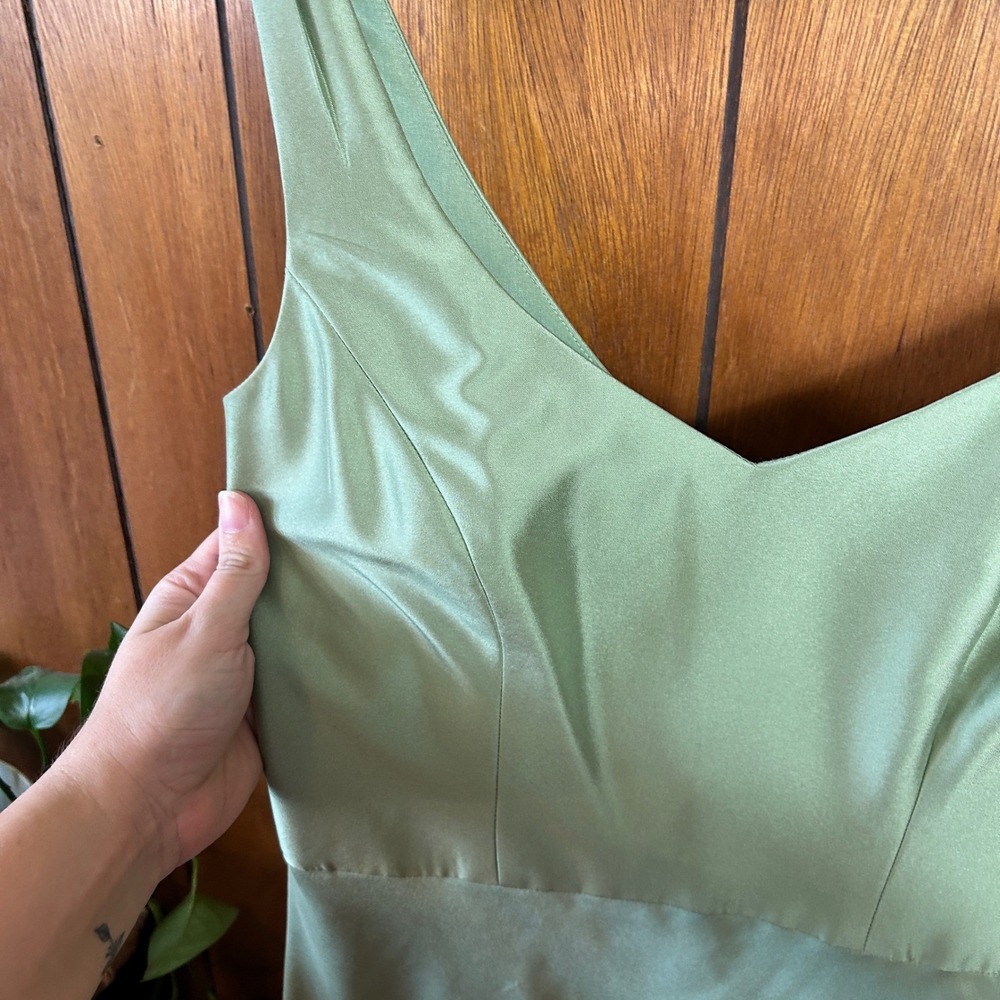 Vintage Ann Taylor Silk Satin Slip Midi Dress Sage Green V Neck Formal‎ - Picture 5 of 7
